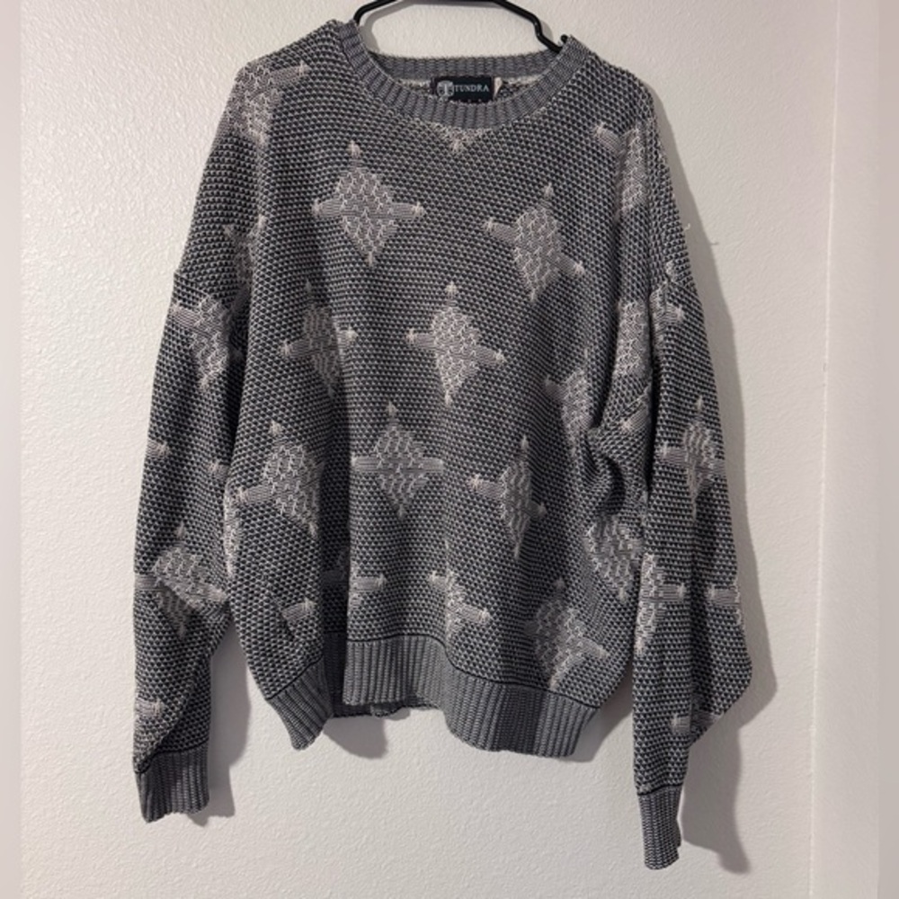 Vintage Tundra Black and White Geometric Men's Sweater Size XL